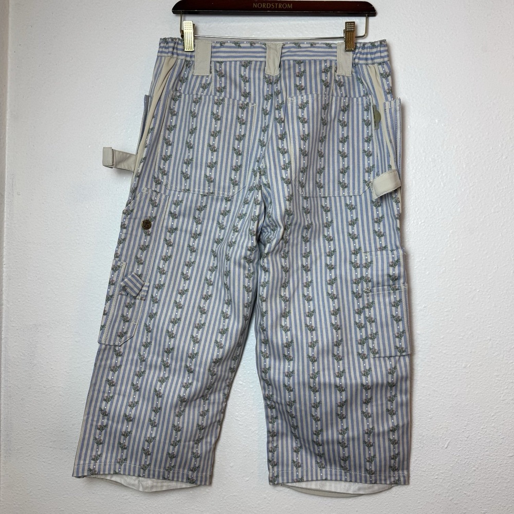 Garden Girl Capris Womens US 10 Country Stripe Blue Floral Cropped Utility Pants - Picture 13 of 16